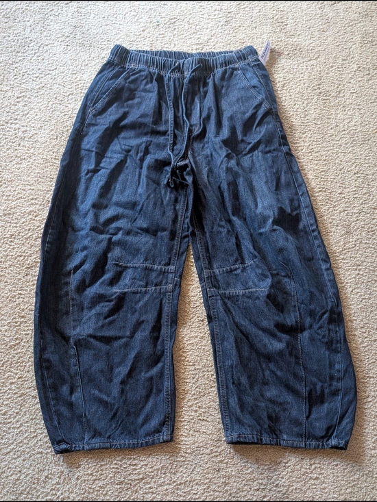 Old Navy Denim - Old Navy Dark Blue High-Rise Barrel Leg Jeans Pull On Drawstring Waist